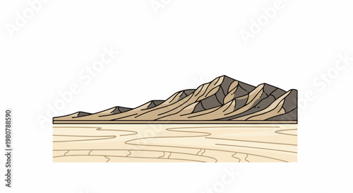A desolate desert landscape with rolling sand dunes and mountains