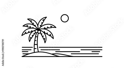 Palm tree on sandy island beach.