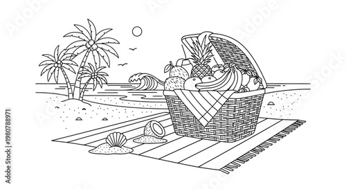 Picnic Basket With Food Items Inside.