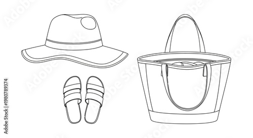 Summer vacation accessories on white.