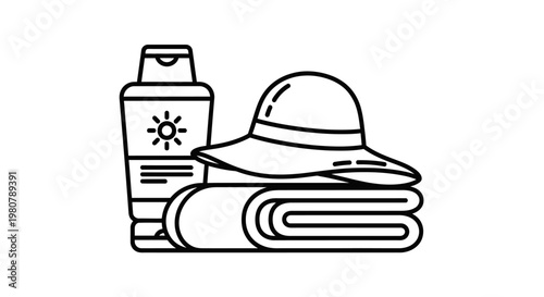 Sunscreen and beach accessories illustration.