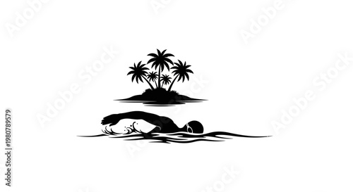 Swimmer in ocean water swimming.
