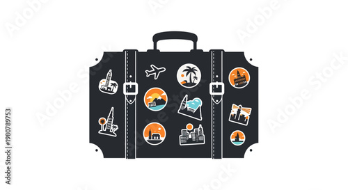 Vintage Travel Suitcase with Stickers.