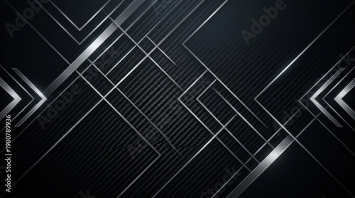 Abstract geometric background featuring intersecting silver lines and shapes on a dark textured surface, creating a modern and sleek design aesthetic