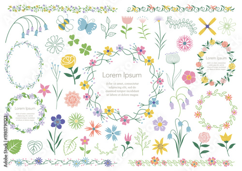 Vector Floral Elements, Frames, And Borders Illustration Set Isolated On A White Background.