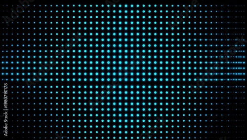 A grid of glowing blue dots arranged symmetrically on a black background, creating an abstract and futuristic display
