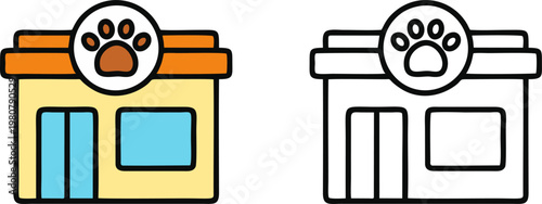 Pet Shop Storefront Building Icon with Paw Sign