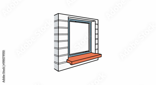 A cross-section view of a wall with an open window and a sill