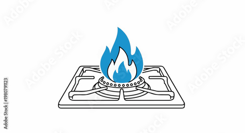 A gas stove burner with a blue flame