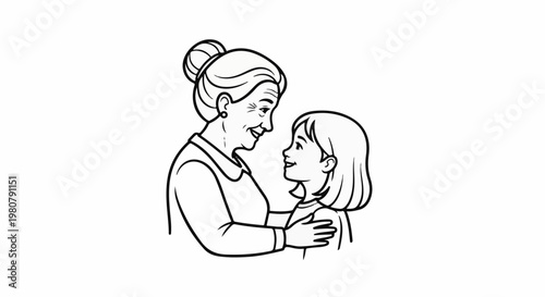 A grandmother and granddaughter share a tender moment, looking at each other with smiles