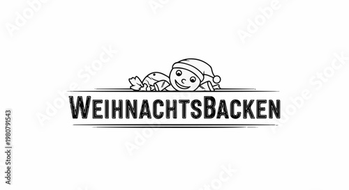 A festive holiday greeting with a smiling cartoon figure in a Santa hat