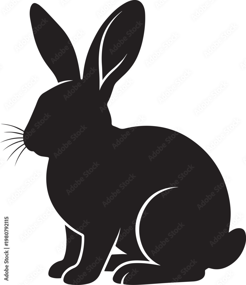 Obraz premium Minimalist Rabbit Silhouette Vector – Cute Bunny Black and White Illustration