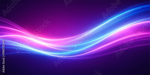 An abstract purple wave design backdrop features glowing pink and blue flowing lines in a smooth motion pattern for a vibrant energy illustration