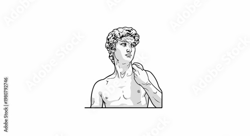 A classical bust drawing of a muscular man with curly hair