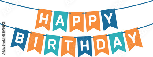 Colorful happy birthday flags on string banner decoration