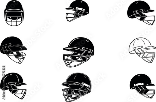 Cricket helmet silhouettes protective gear for batsmen and wicketkeepers