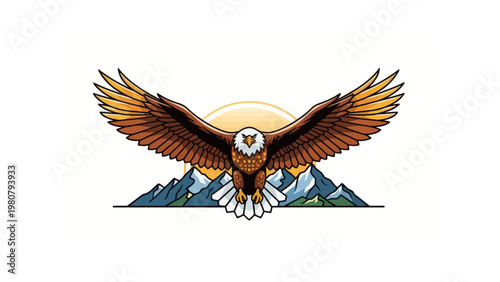 Brown Eagle Spread Wings Flying.