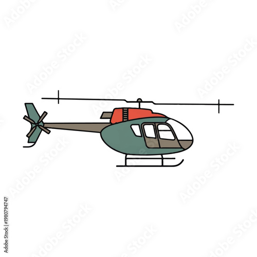 A colorful cartoon illustration of a civilian helicopter in a side view, perfect for aviation-themed projects