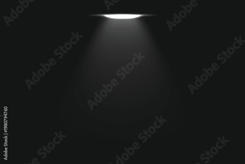 Glowing light effect. Floodlight beam, illuminated spotlight. Dark background