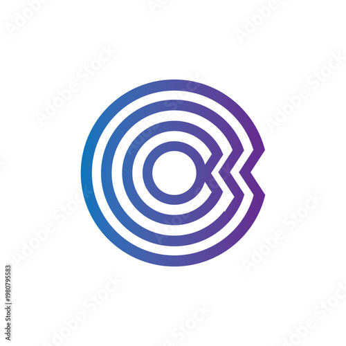 Concentric circles with abstract blue and purple 'c' shape logo, abstract