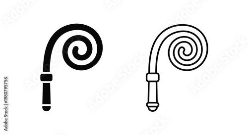 Two black and white illustrations depicting a traditional horse riding crop