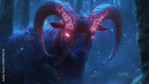 Enchanted forest creature with glowing markings and majestic horns