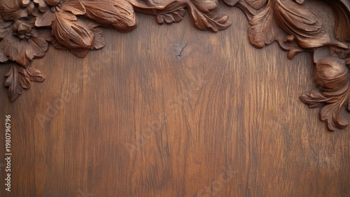Intricate wood carving texture with ornate floral design for decorative and artistic use