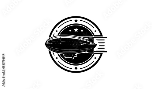 Vintage Airship Blimp Badge Logo Retro Aviation Emblem Transport Vector Illustration Isolated on White