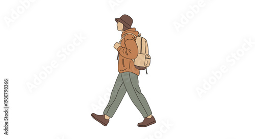 Person Carrying Backpack Walking Activity Natural Color Illustration