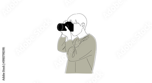 Person Taking Photo with Camera Natural Color Minimal Illustration