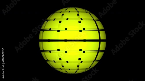 Bright yellow digital sphere with grid structure and glowing effect, symbolizing global connectivity.