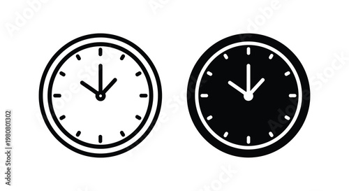 Two analog clocks displaying different times a striking black silhouette