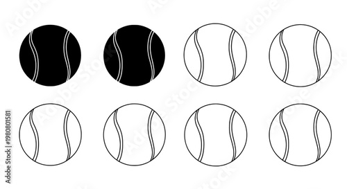 Tennis balls set with black and white colors and curved lines featuring sports, collection, vector with illustration and design elements for graphic,
