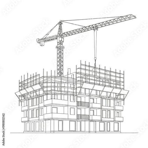 Construction site with crane building.