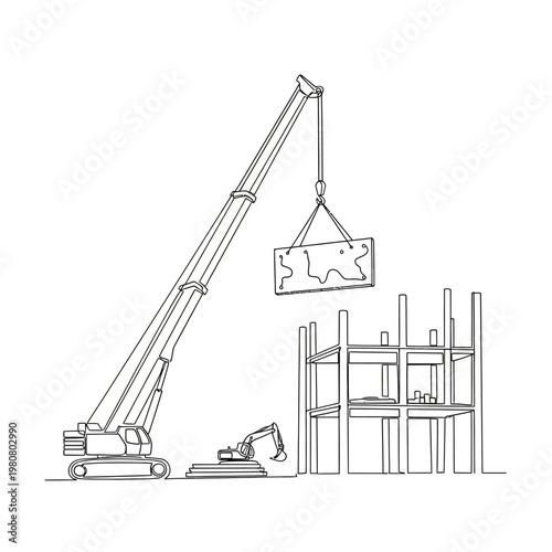 Large crane lifting heavy construction material.
