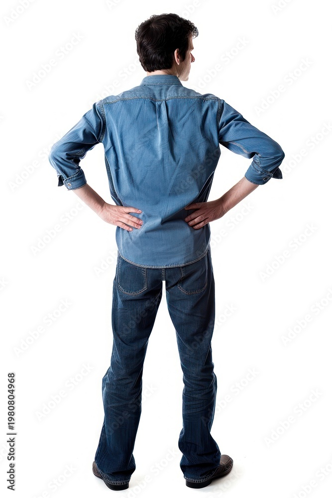 Naklejka premium Man standing sleeve jeans denim.