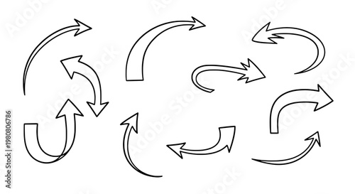 Arrows round refresh icons with curved line art, multiple directions, and transparent background for UI navigation