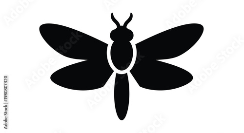 Simple black silhouette of a moth with large symmetrical wings displayed