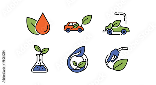 Biofuel Line art vector set simple abstract shapes