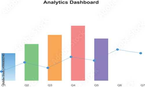 Business analytics dashboard, colorful bar chart, financial data visualization, infographic template isolated on White Background