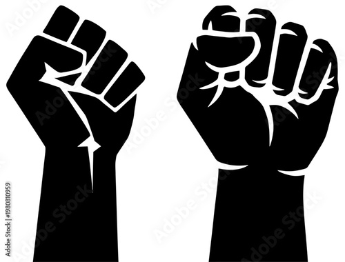 Two black clenched fists raised upwards symbolizing unity power and resistance against oppression raised fist protest strength solidarity activism human rights black power