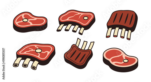 Beef Rib Line art vector set creative abstract modern illustration