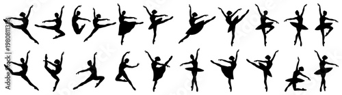 Silhouette collection of female ballet dancers in various elegant poses and dynamic movements showcasing grace and athleticism silhouettes female dancers ballet poses performance