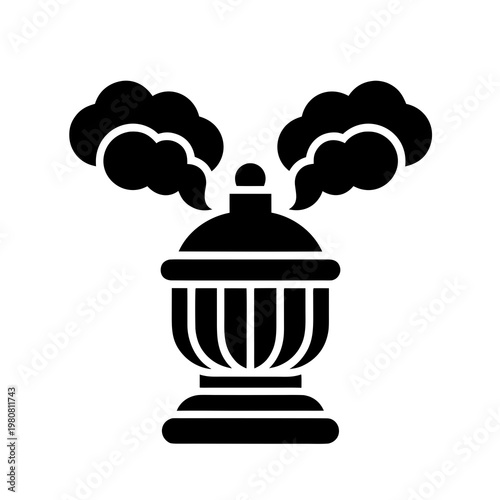 Black smoke pollution icon, air quality symbol, environmental damage sign, industrial emission logo