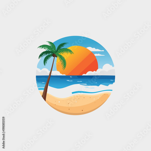 Beach icon vector logo design with creative concept premium vector