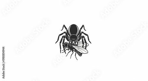 A spider grips a fly, rendered in a stark black silhouette