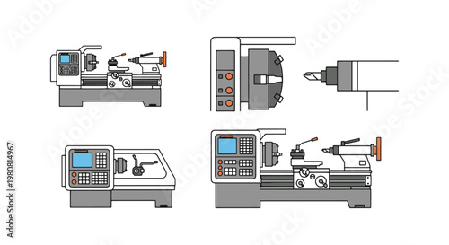 CNC Lathe Line art vector set simple abstract color pattern