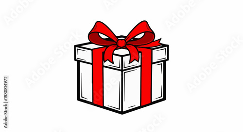 A simple white gift box with a red ribbon and bow