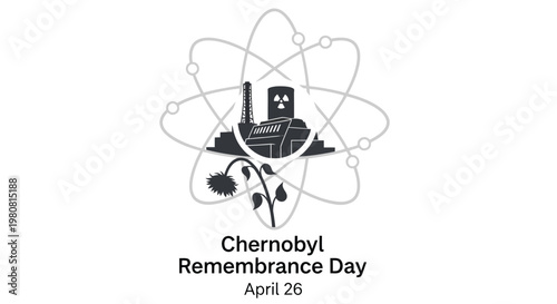 Chernobyl remembrance day an atomic structure with a power plant silhouette