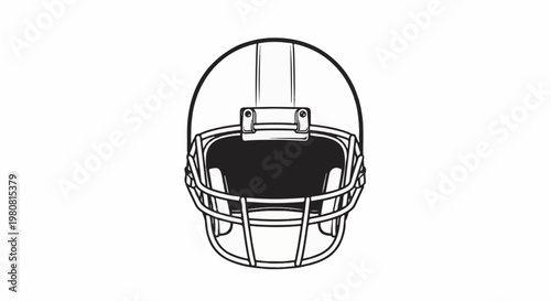A simple black and white illustration of a football helmet viewed head on